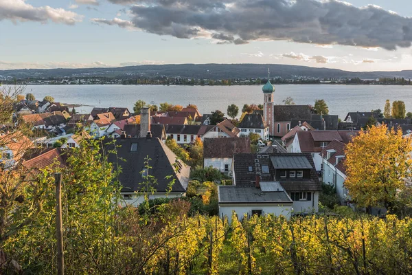 Almanya 'nın Baden-Wuerttemberg şehrindeki Reichenau Adası' na doğru Allenbach am Bodensee 'ye bakın.