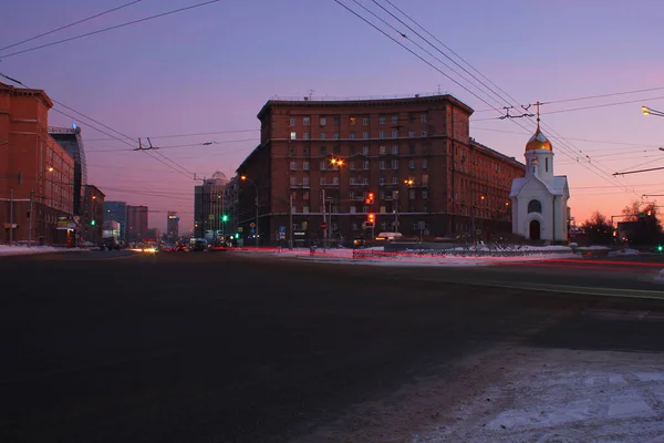 Chapel Red Avenue Novosibirsk Night — Stockfoto