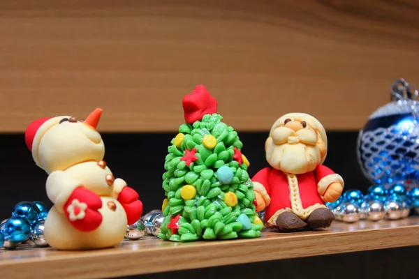 Toys Santa Claus Snowman Christmas Tree — Zdjęcie stockowe