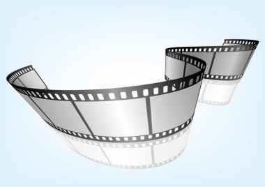 Sinema, film ve fotoğrafçılık 35 mm film şeridi. Vektör 3 boyutlu film şeritleri..