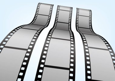 Sinema, film ve fotoğrafçılık 35 mm film şeridi. Vektör 3 boyutlu film şeritleri..