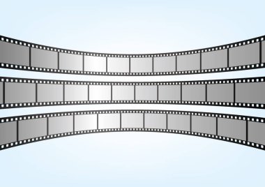 Sinema, film ve fotoğrafçılık 35 mm film şeridi. Vektör 3 boyutlu film şeritleri..