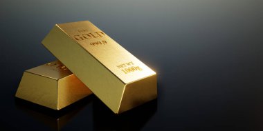 Renkli altın külçeleri. (3D görüntüleme bilgisayarı dijital olarak oluşturuldu.)