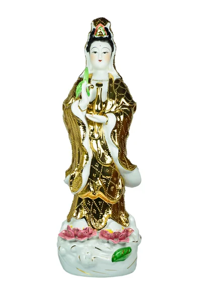 A estátua de Guan Yin sobre fundo branco — Fotografia de Stock