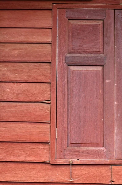 Red wooden wall and windows background — Stock Photo, Image
