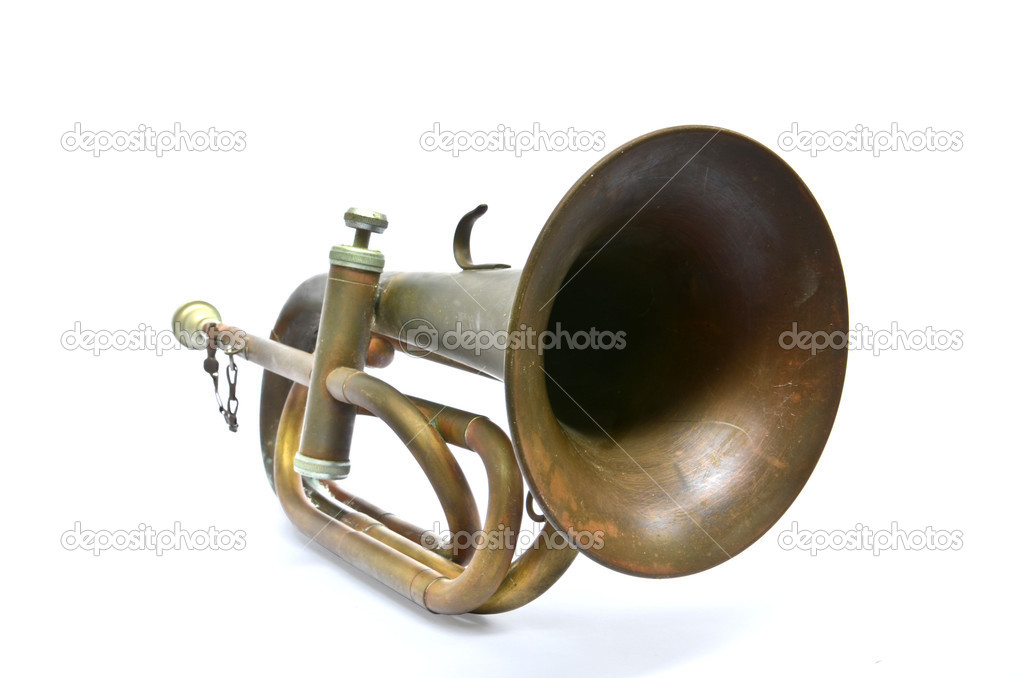 Old vintage trumpet isolated