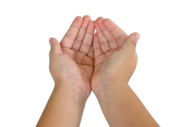 çocuk elini tutarak üzerinde beyaz izole