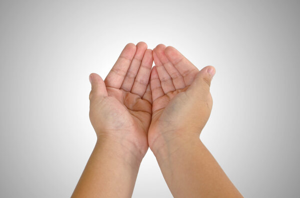 child hand holding isolated on white