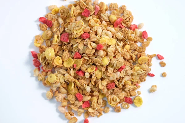 Granola Med Nötter Och Torra Jordgubbar Läckra Och Hälsosamma Frukostar — Stockfoto