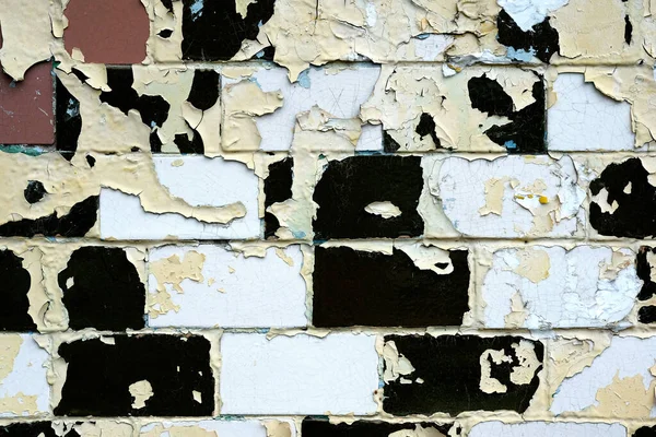Téglafal Hámló Fekete Festék Háttér Felszíni Textúra Cseréptéglával Téglafal Textúra — Stock Fotó