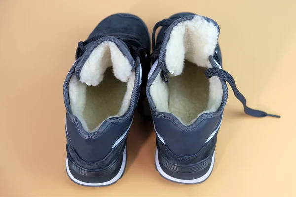 Χειμερινά Sneakers Κορδόνια Top View Αθλητικά Χειμερινά Παπούτσια Δέρμα Προβάτου — Φωτογραφία Αρχείου