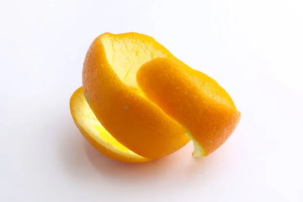 Orange Peel White Background Spiral Cut Orange Peel Orange Peel — 图库照片