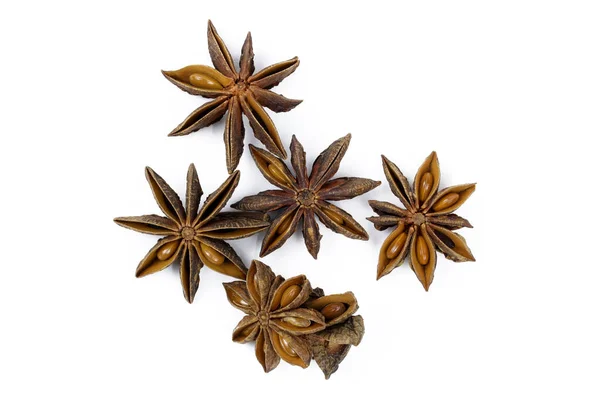 Anise Stars White Background Top View Dry Spices Culinary Dishes — Stock Photo, Image