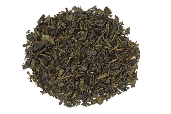 Zelený Čaj Velké Listy Suché Bílém Pozadí Suchý Zelený Čaj — Stock fotografie