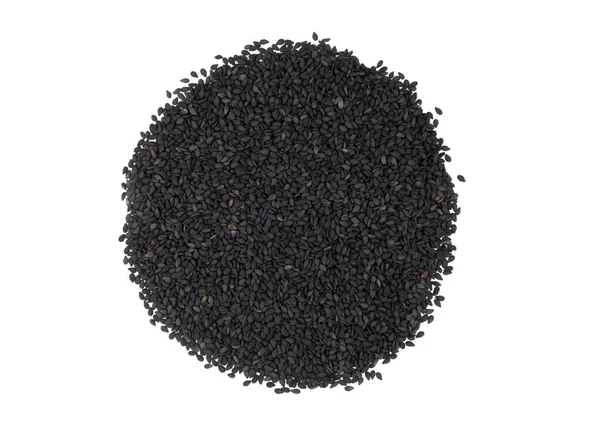 Heap Black Sesame Seeds White Background Top View Small Dry — Stock Photo, Image