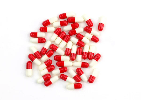 White Red Pill Capsules White Background Herbal Supplement Capsules Vitamins — Stock Photo, Image