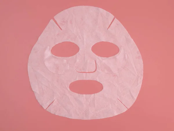 Máscara Hoja Sobre Fondo Rosa Vista Superior Cuidado Piel Dermatología — Foto de Stock