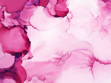 Soyut kırmızı suluboya alkol mürekkebi akış boyası. Soyut şeffaf alkol arkaplanının modern pembe el resmi. Tasarım sanatı. Ombre alkol mürekkebinin renkli mermer arka plan deseni 