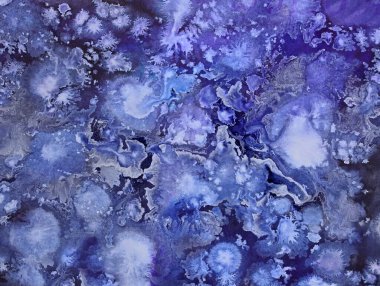 Denizin temasının soyut boya arkaplanı. Akrilik boyalı mavi soyutlama. Koyu mavi renkli akışkan sanat resimleri. Tasarımınız için yaratıcı arkaplan