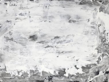 Textured decorative white and gray plaster imitating an old peeling wall. White paint stains on the wall. Abstract illustration. Design template. Stucco, plaster. Empty space.