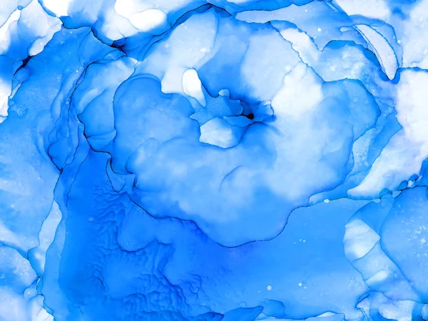Abstract Blue Watercolor Alcohol Ink Flow Paint Modern Hand Painted — 스톡 사진