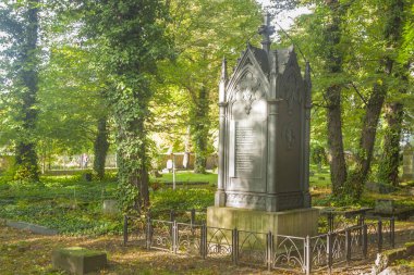 Polonya, Silezya, Gliwice, John Baildon Mezarı Antik Çelik İşçileri Mezarlığı, öğleden sonra ışığı, sonbahar başı