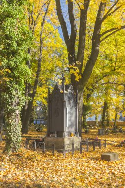 Polonya, Yukarı Silezya, Gliwice, eski kullanılmayan çelik işçileri mezarı, sonbaharda güzel bir günde.