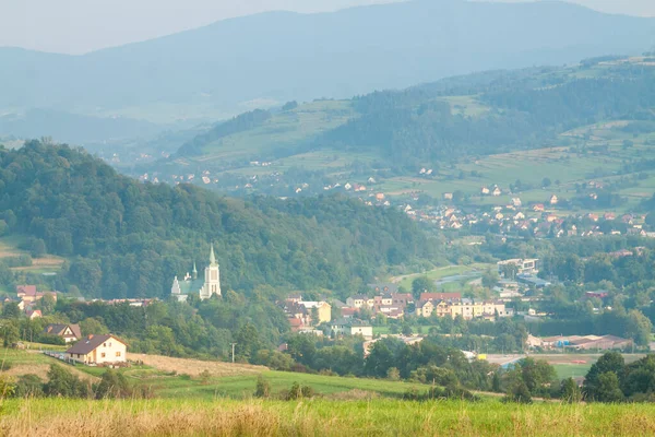 Pologne Région Malopolska Viev Panoramique Mszana Dolna Town Beskid Wyspowy — Photo