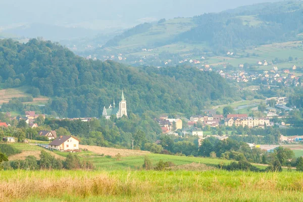 Pologne Région Malopolska Viev Panoramique Mszana Dolna Town Beskid Wyspowy — Photo