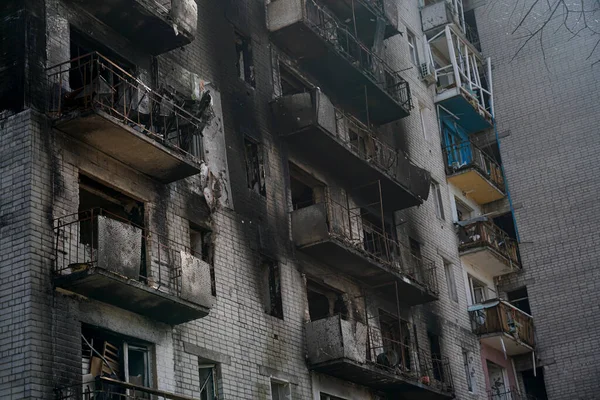 Ruined House Windows Burnt House Shelling War Stock Image