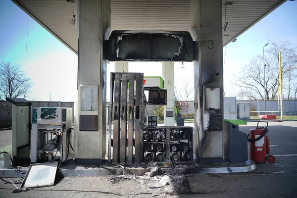 Gas Station Broken Station Shell Explosion Exploded Gas Station War Стоковая Картинка