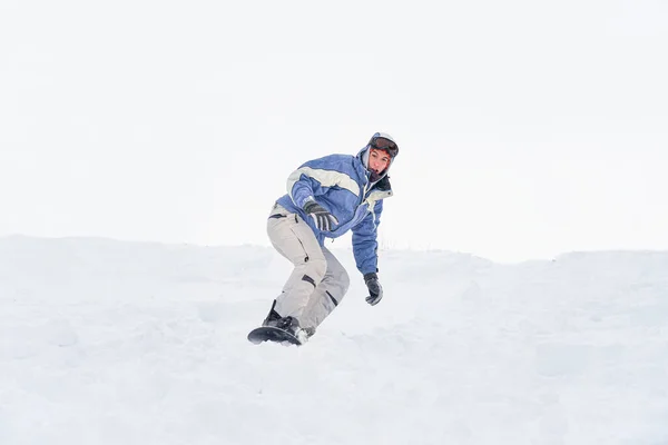 Extreme Performs Jump Snowboard Snow Flies Sides Jump —  Fotos de Stock