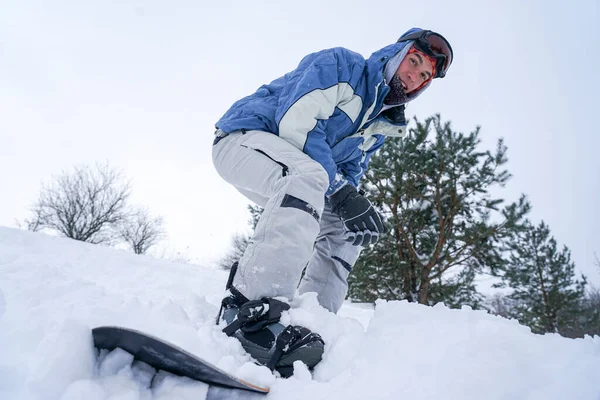 Snowboarder Stands Slopes Mountain Snowboard Ski Equipment —  Fotos de Stock