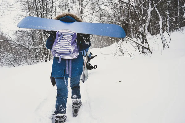 Girl Goes Snowboard Vrkah Snowy Slope —  Fotos de Stock