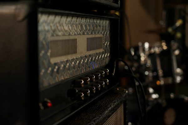 Amplifier for sound close-up in the studio. Mixer