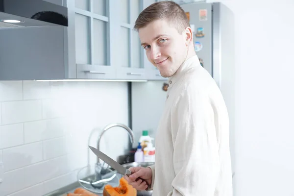 Portrait Chef Kitchen Chef Prepares Food — Foto Stock