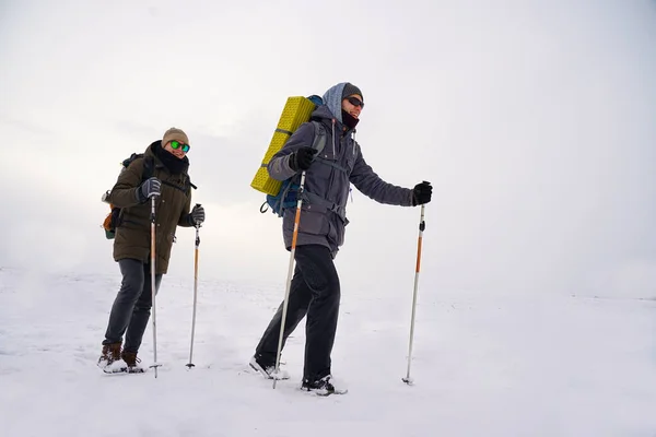 Männer Verfolgen Ihn Während Der Polarwinter Expedition Den Norden Menschen — Stockfoto