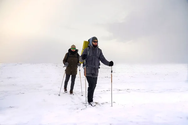 Männer Verfolgen Ihn Während Der Polarwinter Expedition Den Norden Menschen — Stockfoto