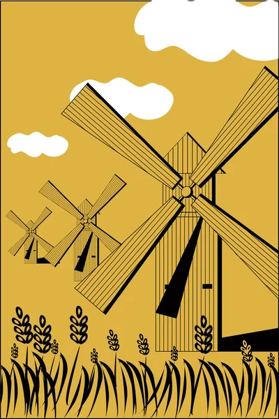 Landschaft mit einer Windmühle — Stockvektor