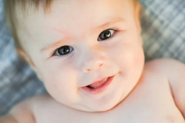 Cute Month Old Baby Close Portrait Sunset Light Emotions — стоковое фото