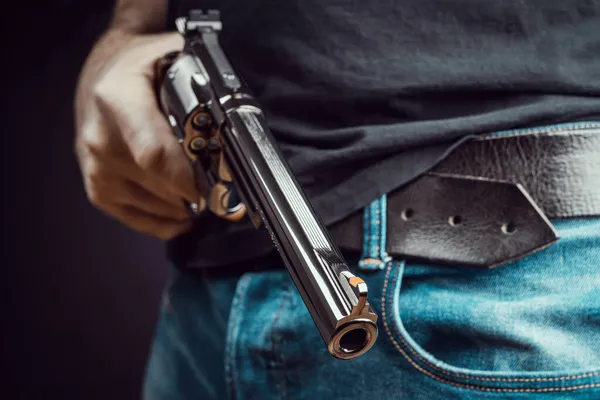 Uomo Con Revolver Mano — Foto Stock