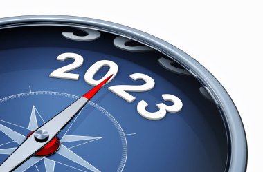 Bir pusulanın 2023 yılına ait 3 boyutlu çizimi