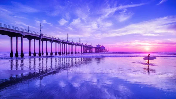 Huntington Beach Pier Sunset California — 스톡 사진