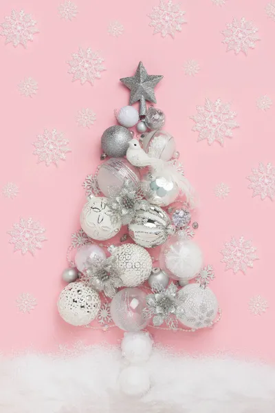 Arbre Noël Créatif Fabriqué Partir Boules Noël Décor Style Plat — Photo