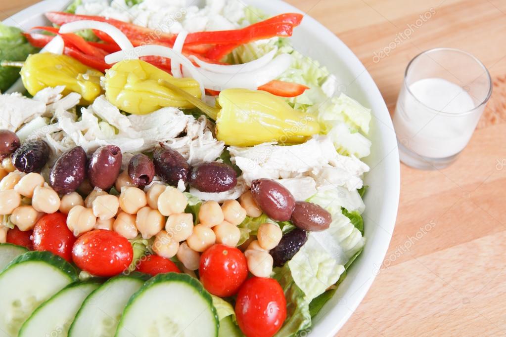 Market fresh chef salad with an assortment of vegetables and legumes