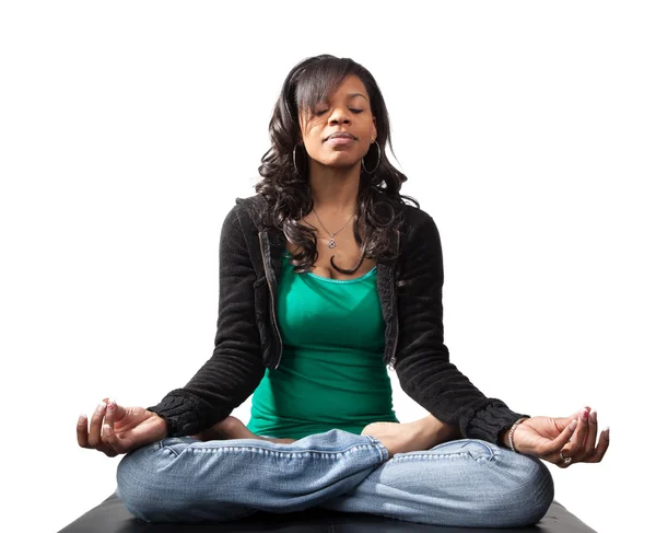 African American Woman in Lotus Position — Stock Photo, Image