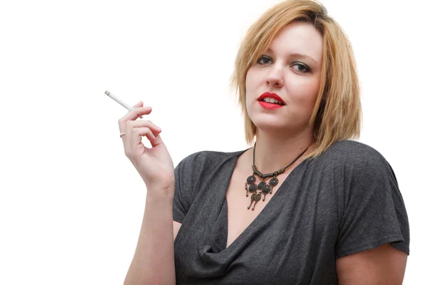 Sexy Redhead Woman Smoking Cigarette — Stock Photo, Image