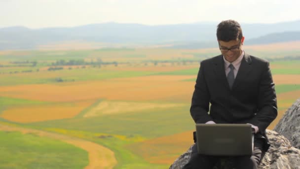 Business Laptop conceito de sucesso Sorriso fundo feliz HD — Vídeo de Stock