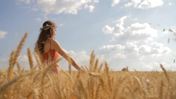 Joven bonita mujer levantando las manos sol llamarada adoración Pose — Vídeo de stock