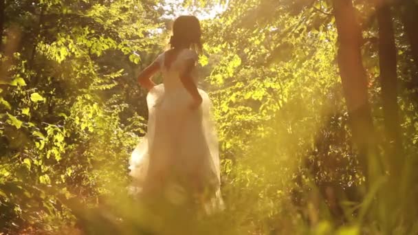 Brud klänning natur solljus — Stockvideo